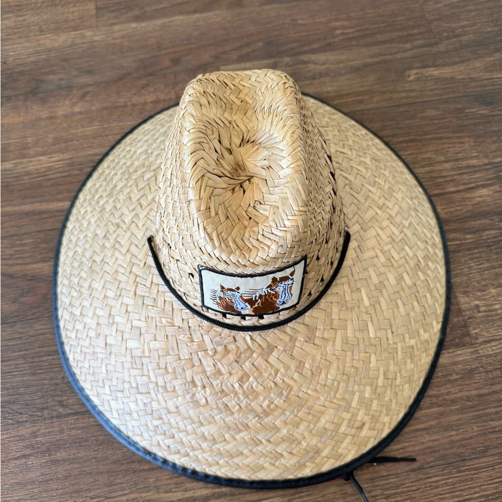 Women's 18" Wide Brim Straw Hat with Black Trim - One Size - Worn Once